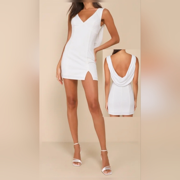 Lulus Perfection Bound White Sleeveless Open Cowl Back Mini Dress, Size Medium - Picture 1 of 11